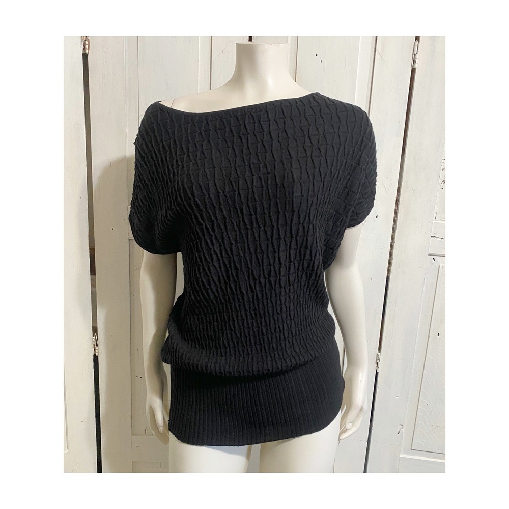 Moth Anthropologie Black Textured Popcorn Knit Short Sleeve Sweater Boat Neck S
